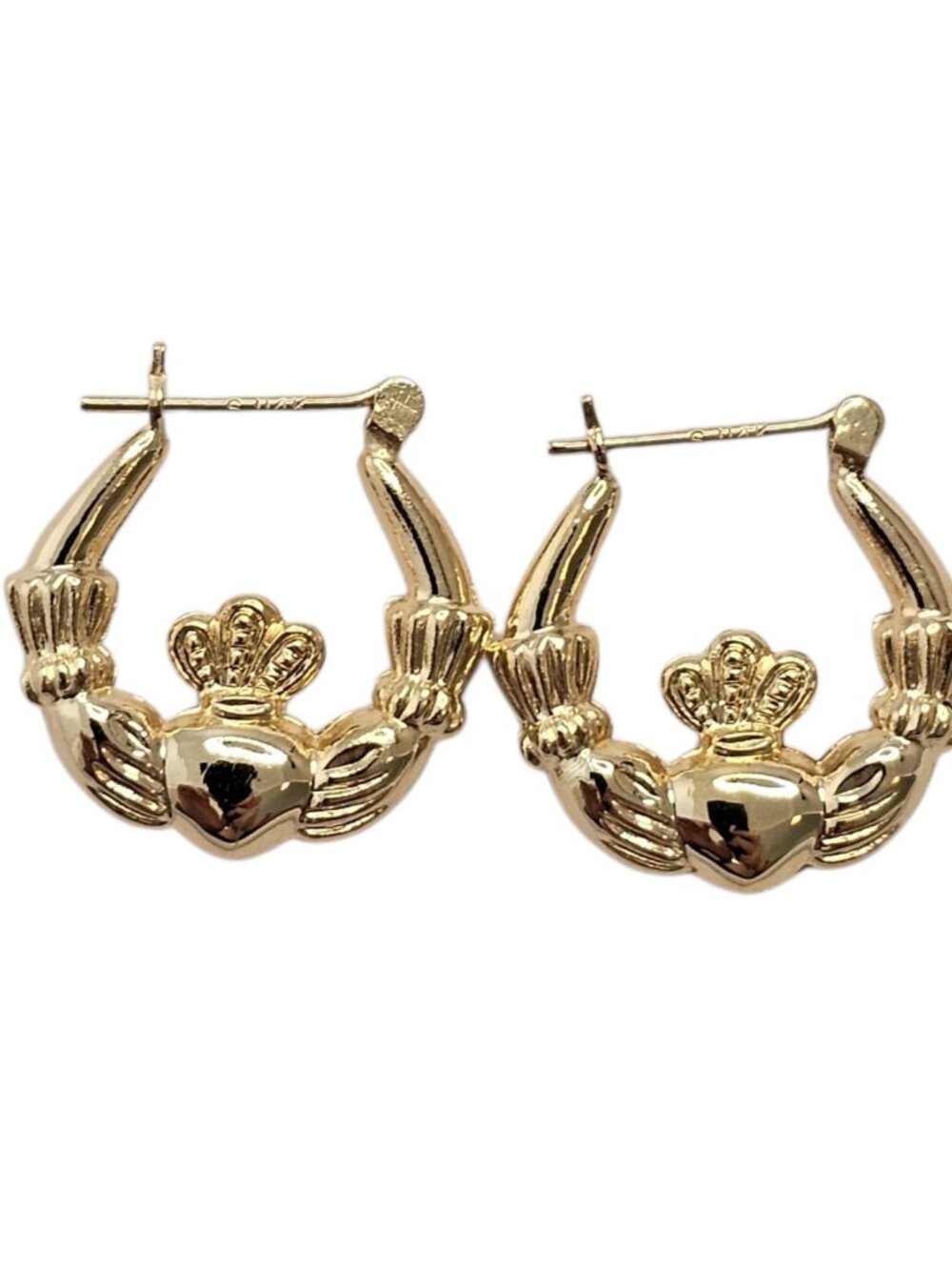 14K Yellow Gold Claddagh Hoop Earrings #25728